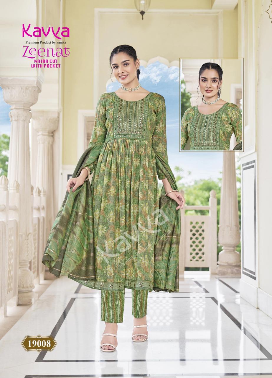 Zeenat Vol 19 By Kavya Foil Printed Embroidery Kurti With Bottom Dupatta Wholesale Market In Surat
